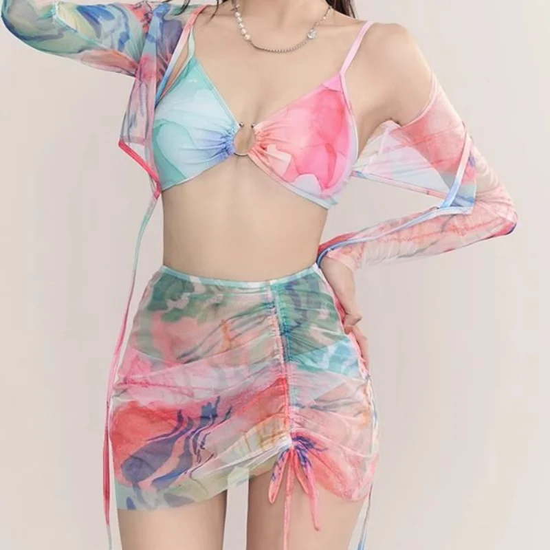 2023 Summer Women's Sexy Swimming Suit With Shorts Korean Elegant Appear Thin Swimwear Contrast Beach Bathing Suit Bath Clothing