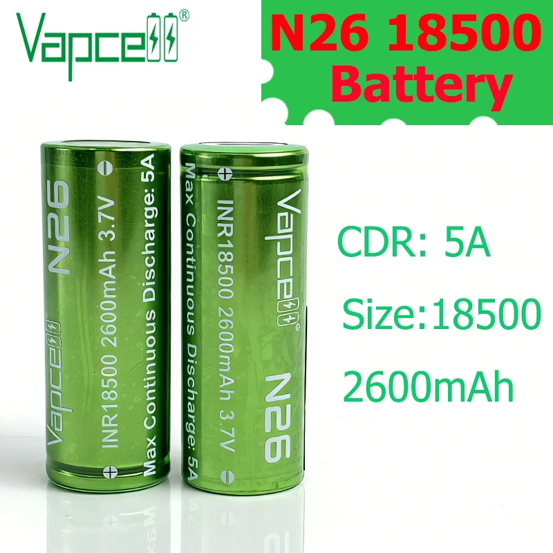 

Аккумулятор Keep Power Vapcell N26 INR 18500, литиевый, 2600 мАч, 3.7В, 5А, с плоским контактом, перезаряжаемый, для камер и повседневной электроники