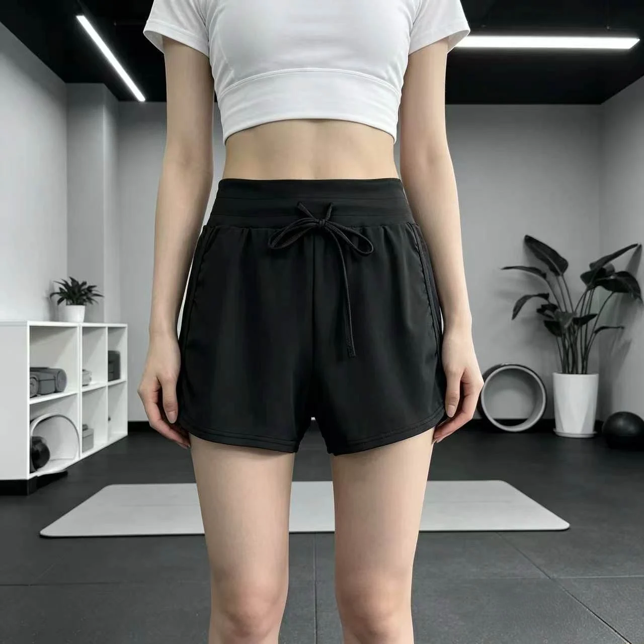 Fitness-Hose, Yoga-Zwei-in-Eins-Shorts, Sportshorts, Badminton-Shorts für Damen, hoch tailliert, schlankmachend, für den Sommer, schnell trocknend, Lauf- und Trainingsshorts