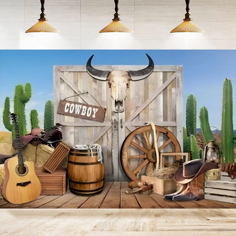 Western Cowboy Photography Backdrop Barn Farm Wild West Party Backdrop Cowboy Birthday Background Country Decoration Banner