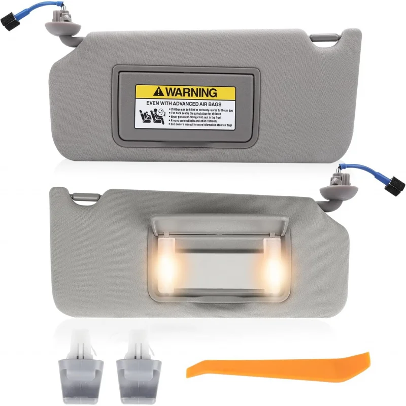 

Sun Visor Pair for 2008-2017 Honda Accord - Driver & Passenger Side Replacement (Gray Color) - with Vanity Light (Illuminated)