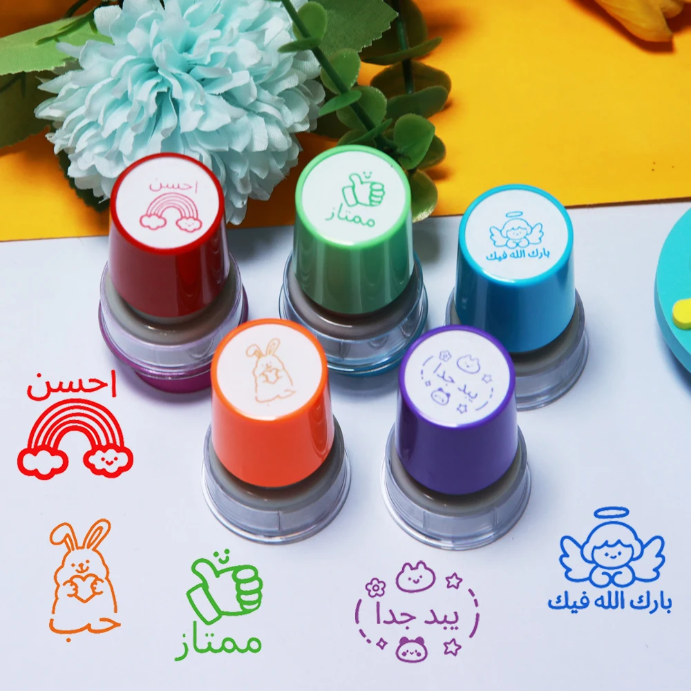 5 مجموعات من الأختام العربية الملونة ذاتية العرب، أفضل أختام المعلم المستديرة الممتازة والرفيعة، للتدرج في الفصول الدراسية #5