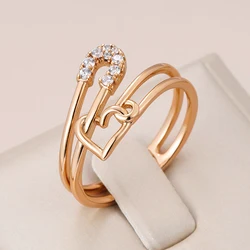 Kienl Trendy Personality Pin Heart Shape Ring for Women Geometric 585 Rose Gold Color Natural Zircon Ring Fine Daily Jewelry