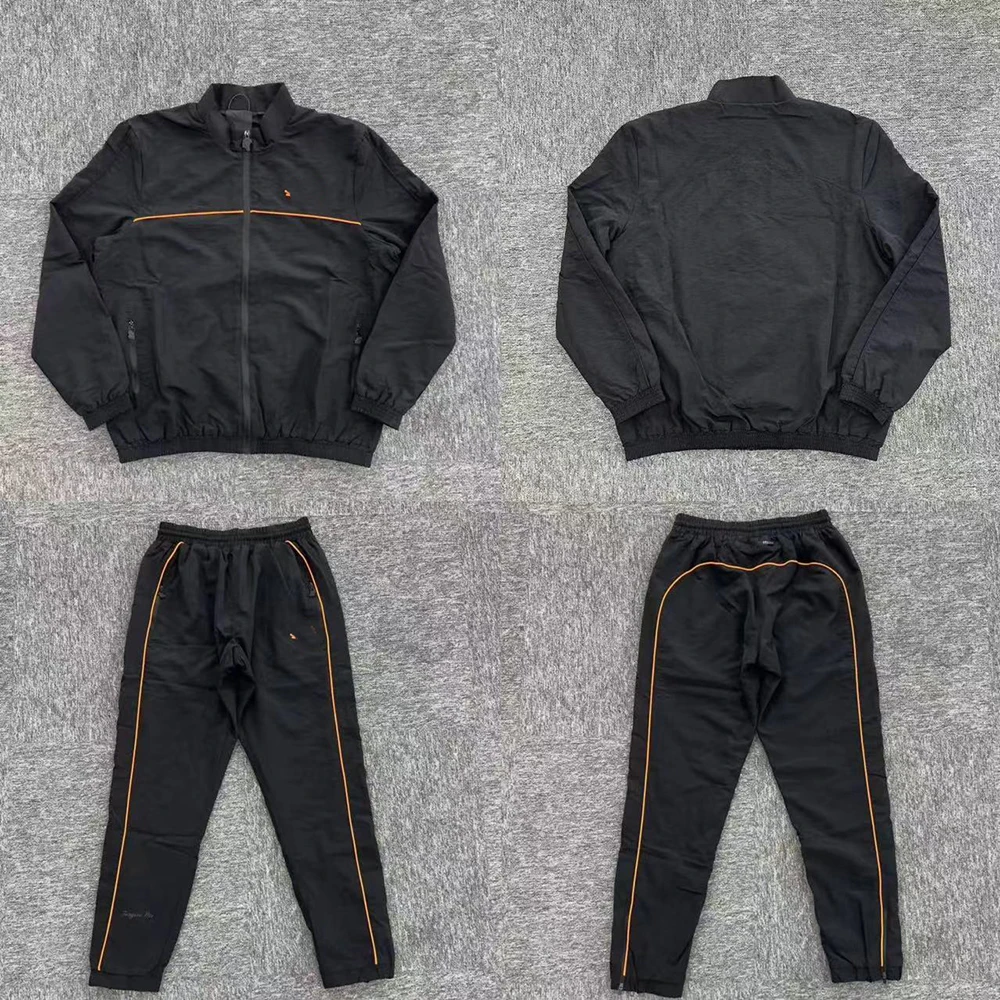 

SY-81 Men's Orange Print Cotton Jogging Trousers Set Black Comfortable Street Style Tracksuit with Sweatshirts and Tops