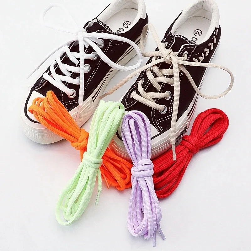 1 Pair 120cm Half Round Shoelaces 4mm Wide Solid Color Classic Sneaker Replacement Shoe Strings