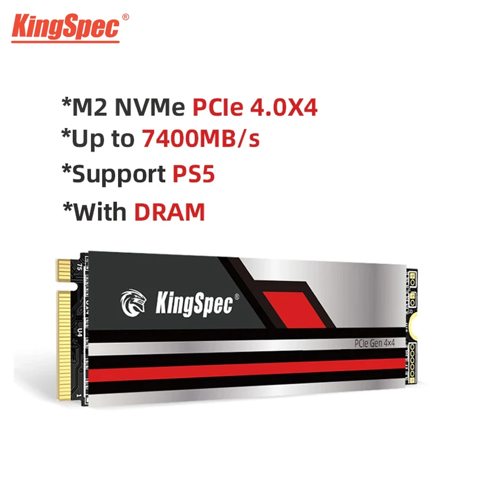 Imagem -05 - Kingspec Ssd Nmve m2 Ssd 2tb 512gb 1tb Pcie 4.0 x4 com Dram 7400mb s M.2 2280 Nvme Ssd Gen4 Disco Rígido Disco Rígido Ssd Interno Sólido para Ps5 Desktop Resfriamento de Alumínio Tlc Nand Flash