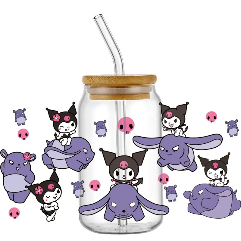 Miniso Kuromi Cartoon Decal 16oz Libbey UV DTF Cup Wrap Transfer Sticker Custom Label DIY Logo Self adhesive Mug Sticker