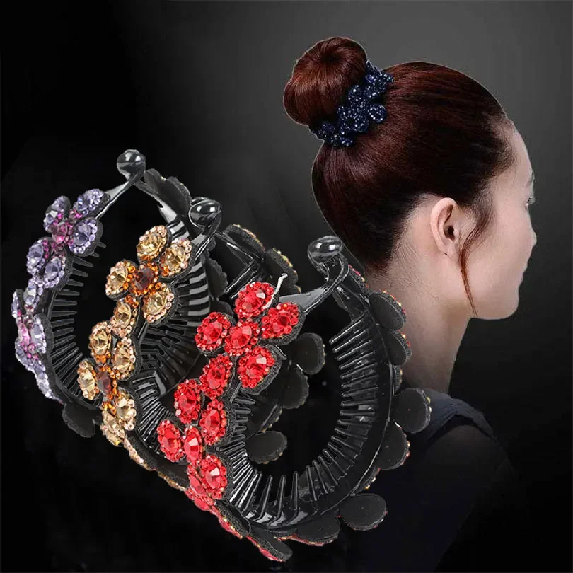 New Meatball Hair Accessories Women Hair Claws Headdress Rhinestone Flower Hairpin Bird Nest Floral Bun Banana Ponytail Clips