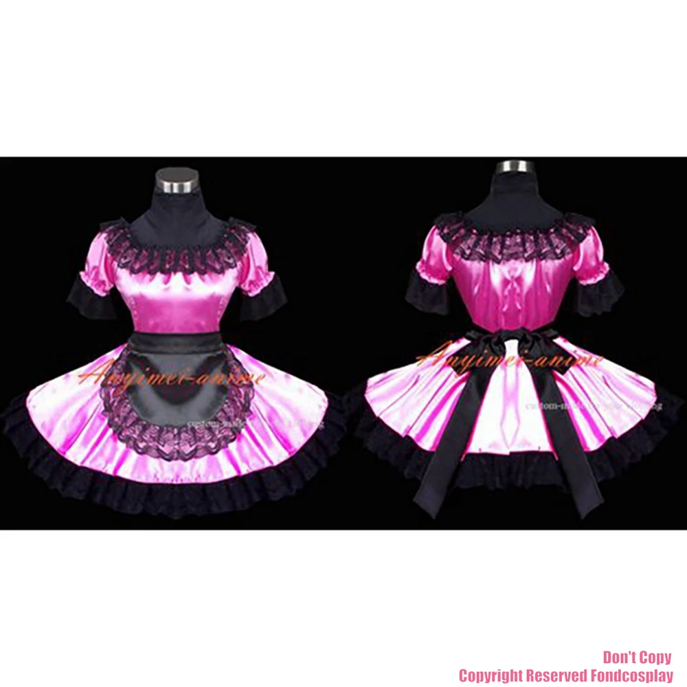 

fondcosplay adult sexy cross dressing sissy maid short Satin Pink Dress black apron Uniform Cosplay Costume Custom-made[G478]