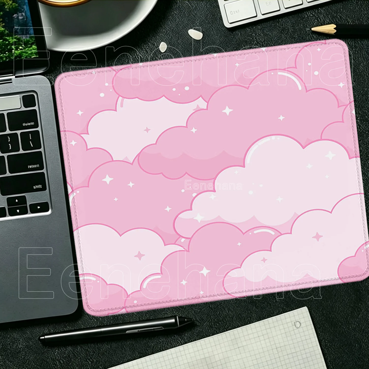 Cute Pink Clouds Small Size Mouse Pad PC Computer Office Gaming Mat Rubber Anti-slip Stitched Edge Keyboard HD Printing Desk Mat