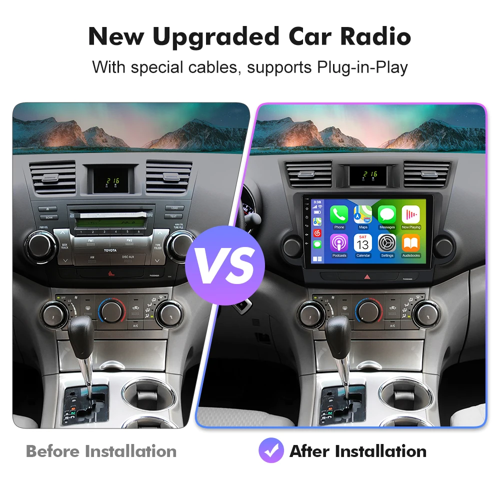 2026 NEW! Qualcomm Snapdragon 662 Android Radio Player For Toyota Highlander Kluger 2007+ Multimedia QLED screen CarPlay Stereo
