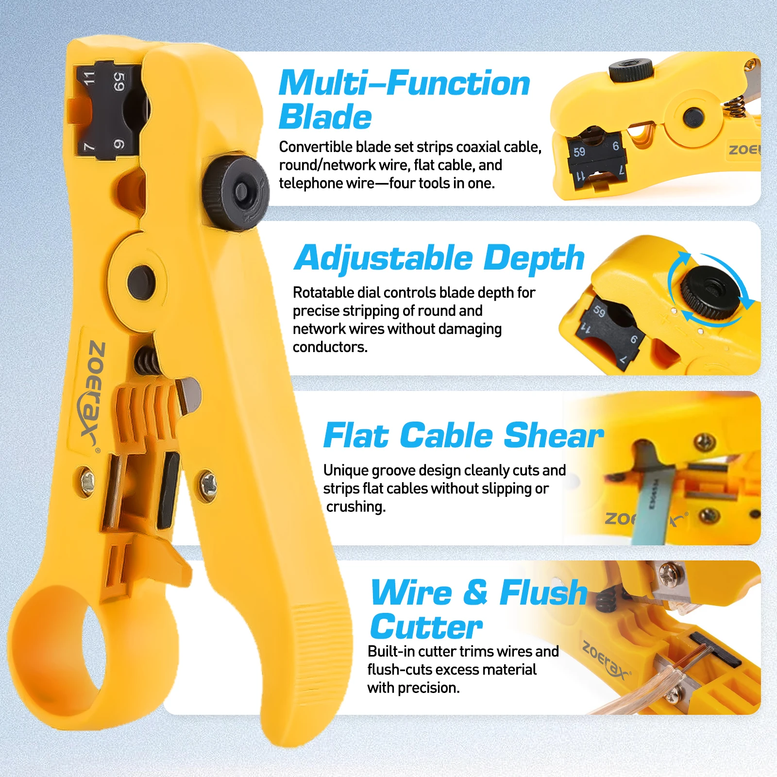 مجموعة أدوات تجعيد الكابلات المحورية ZoeRax مع أداة تعرية الأسلاك، 20 قطعة من موصلات F - أداة ضغط المحور للكابلات المحورية RG6، RG59، RG11 #4