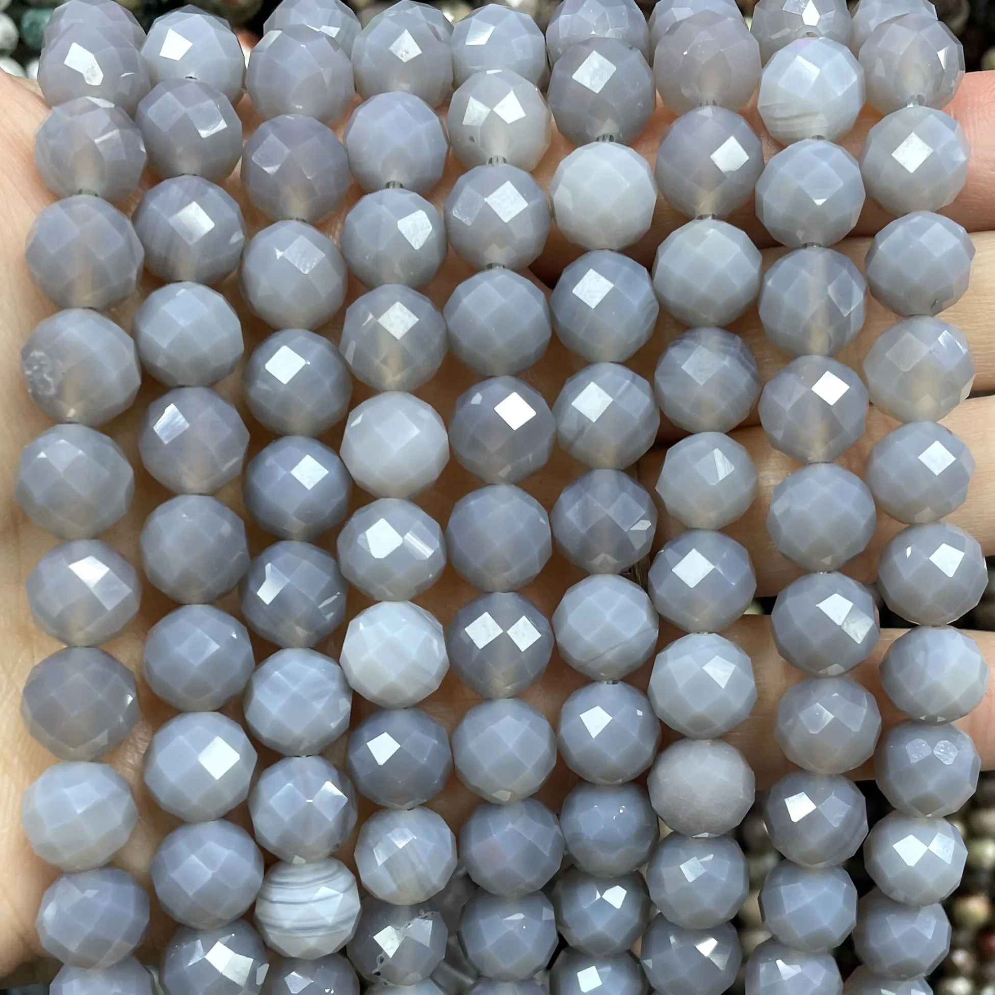 Natural Faceted Grey Agates Gem Loose Spacer Beads For Jewelry Making DIY Bracelet Necklaces Accessorie 6/8/10MM 7.5 inches