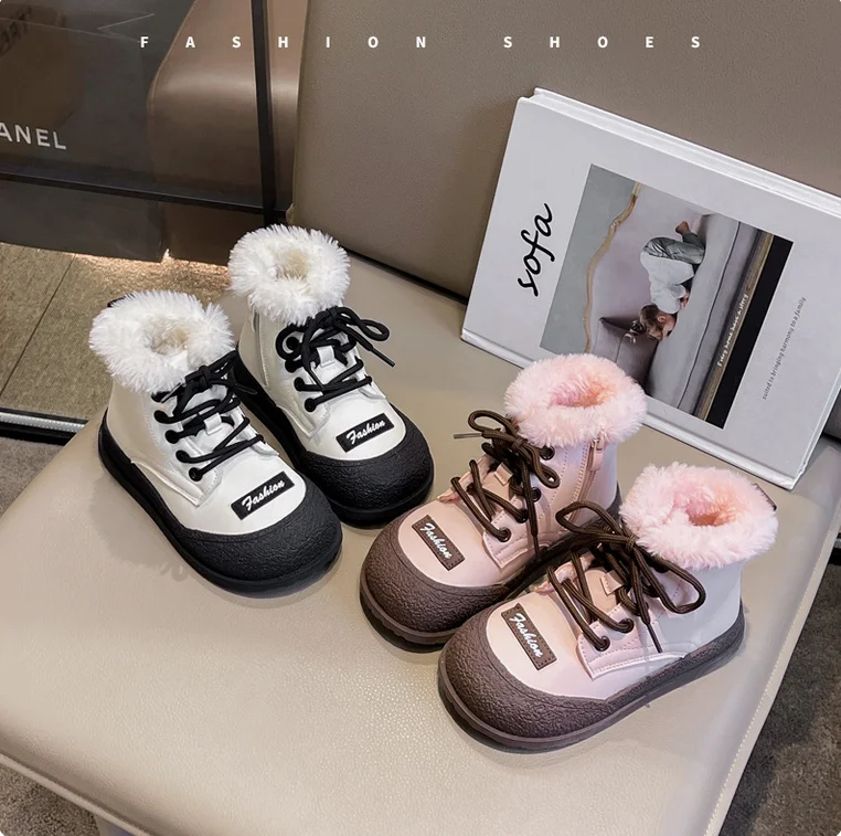 Girl Snow Boots Winter Warm Versatile Children Fashion Beige Ankle Boots Plush Causal Kids Outdoor Cotton Boots 2025 Trend New