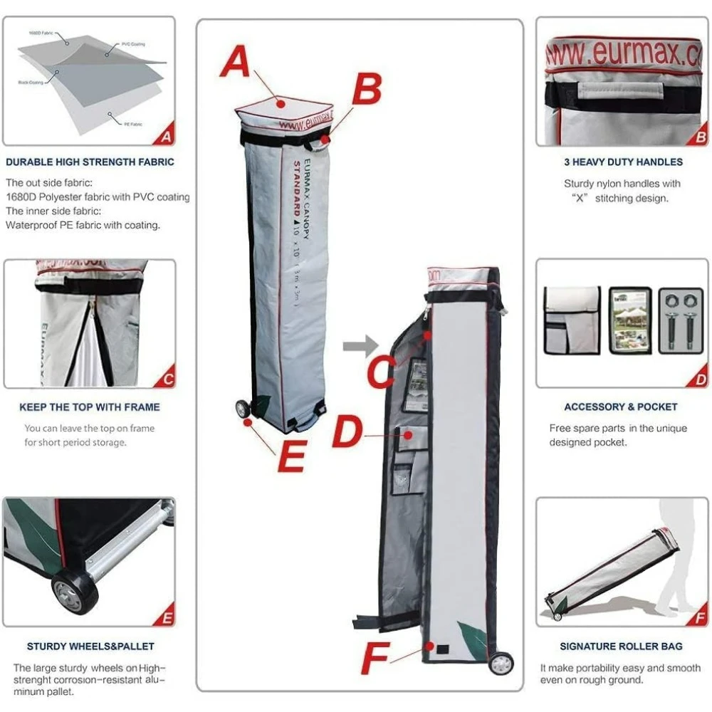 Kanopi, tenda Pop-up komersial instan 10 'x 10' dengan 4 kantong pasir dan tas penggulung, sisi dinding dan ritsleting yang dapat dilepas, Bonus 4 kantong pasir