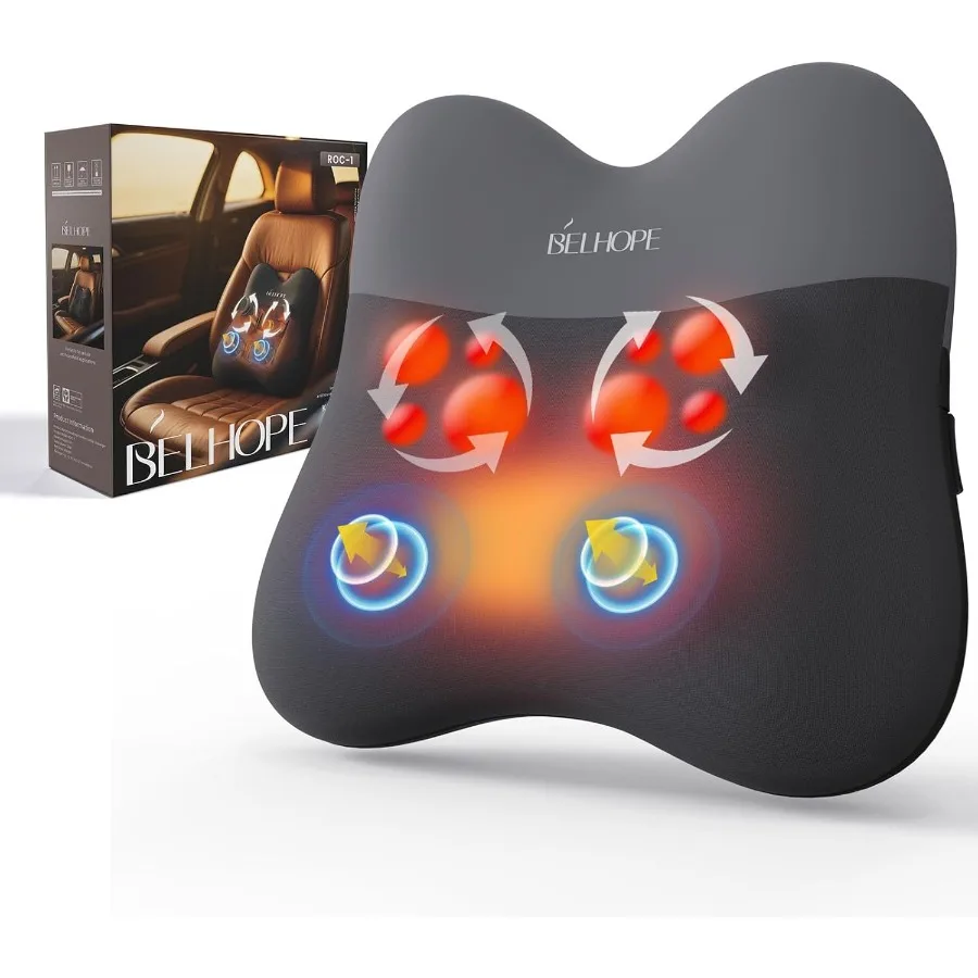 

belhope Shiatsu Back Massager with Heat and Percussion Massage for Deep Tissue Relief Cordless 4D Kneading Massage Device Ideal