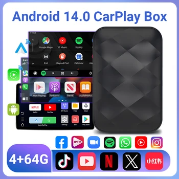 XUDA Mini Ai Box 4 Çekirdekli 4 + 64 GB Android 14.0 Desteği Netflix REDnote Kablosuz Carplay Kablolu Carplay ile %99 arabalar için uygundur