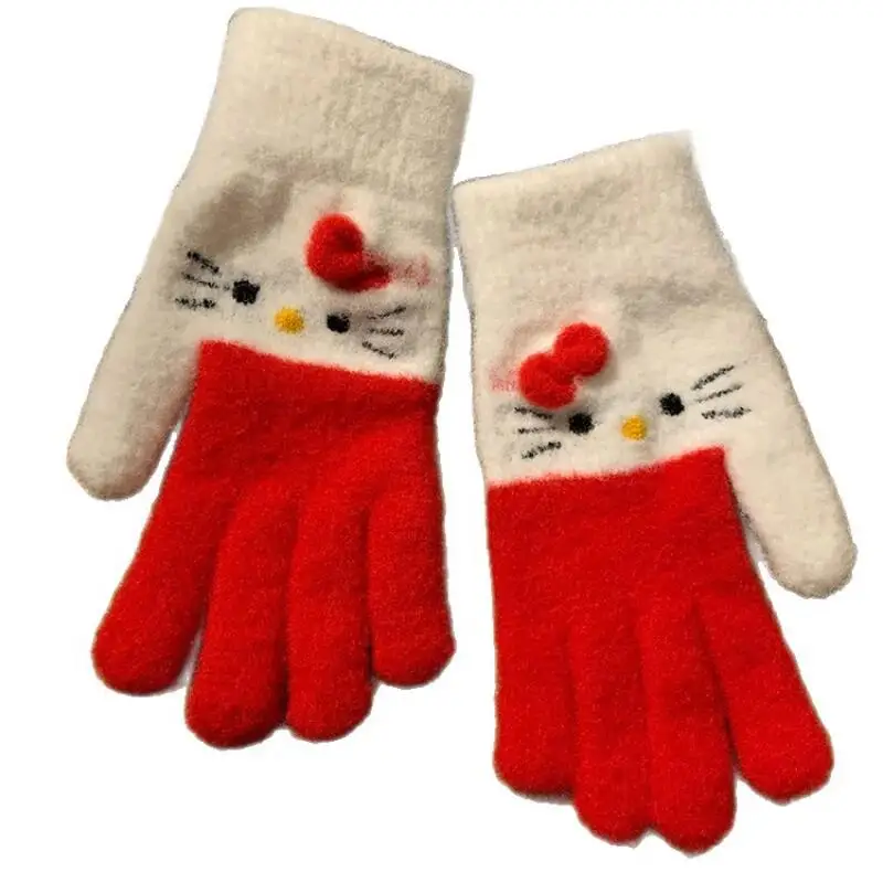 Kawaii hello kitty luvas de pelúcia estudante sanrio bonito anime outono inverno quente engrossar luvas anticongelante luvas de equitação ao ar livre