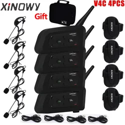 XiNOWy 4 Uds V4C árbitro auriculares Bluetooth intercomunicador Full Duplex 1200M fútbol gancho para la oreja auricular interfono con bolso