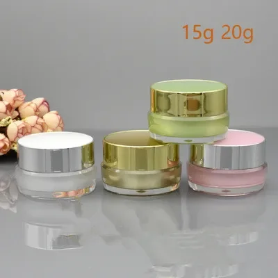 

20pcs/lot 5g 10g 20g 30g White Pink Gold Empty Refillable Cream Acrylic Jar Plastic Cosmetic Packaging Bottle for Makeup Product