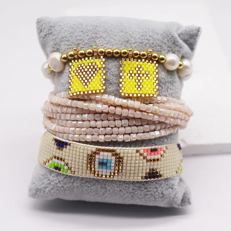 Europe and the United States cross-border fashion love cross tag miyuki pearl bracelet simple square crystal bracelet set