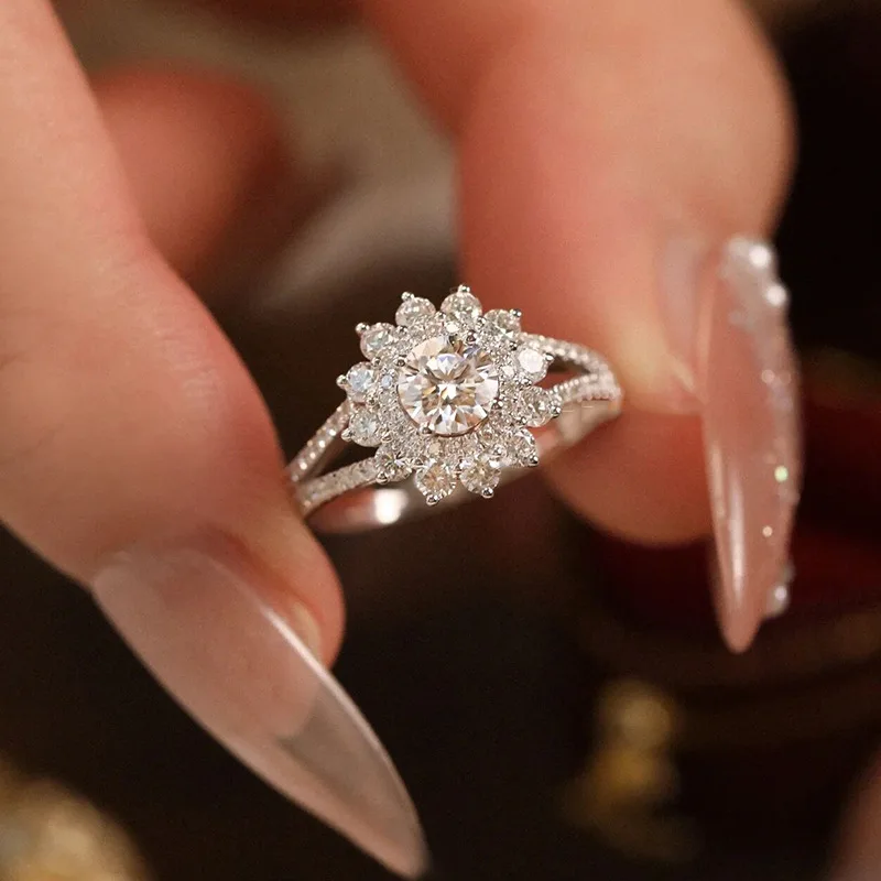Luxury Prong Set Zircon Flower Ring Anniversary Gift Wedding Ring 925 Stamp Party Birthday Fashion Jewelry