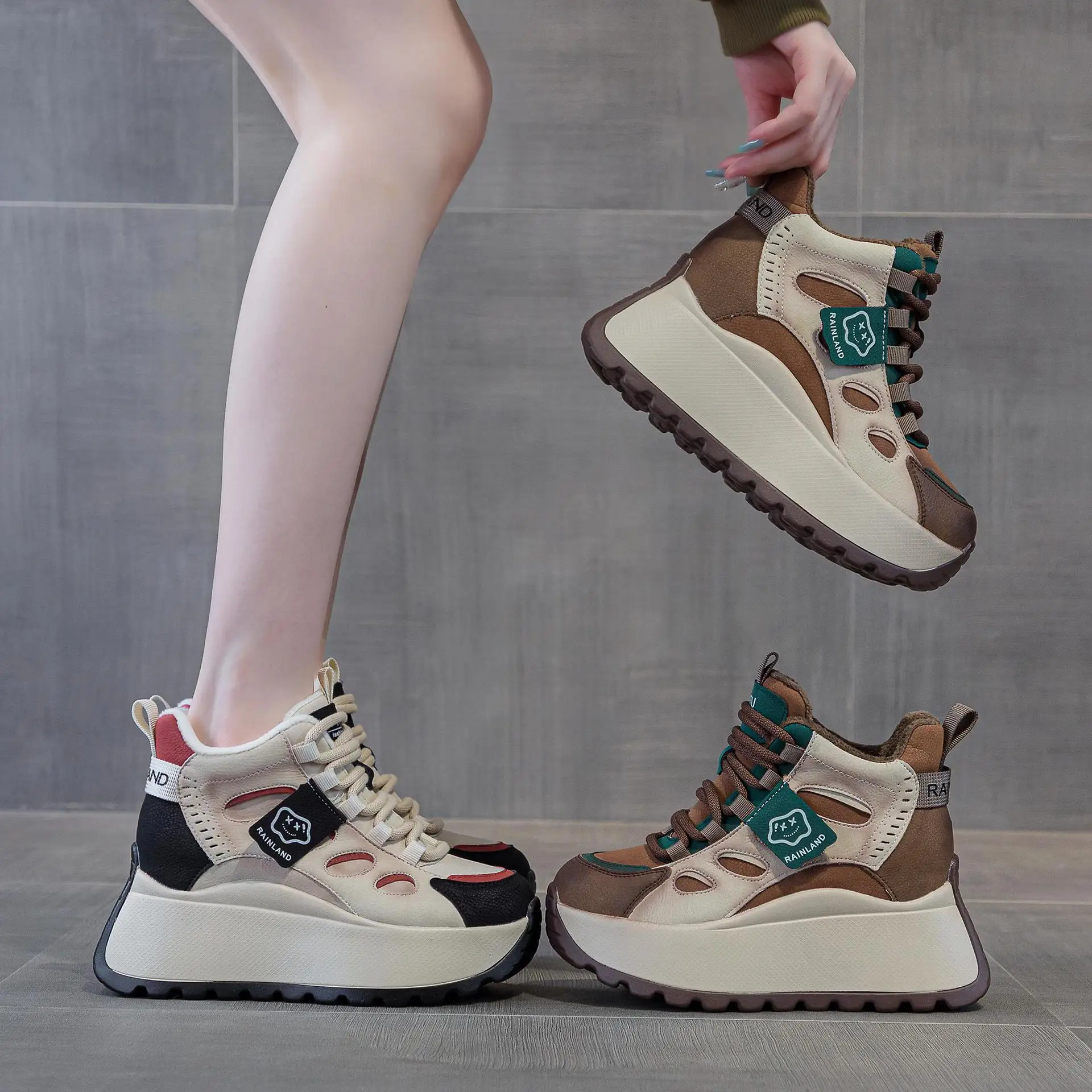sneakers for woman luxury Brand Women Fashion Casual Sneakers Women Encrusted Lace Up Shoes White Sole Fashion Street Sneakers
