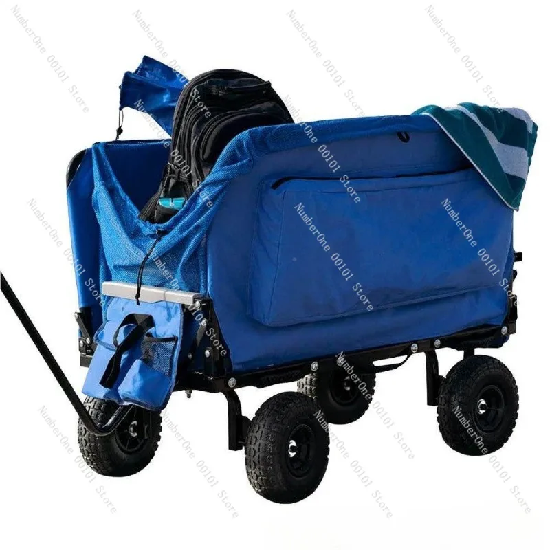 3-in-1 8 Fold Folding Wagon Cart Convertible Reclining Bench Outdoor Hand Pull Cargo Trolley