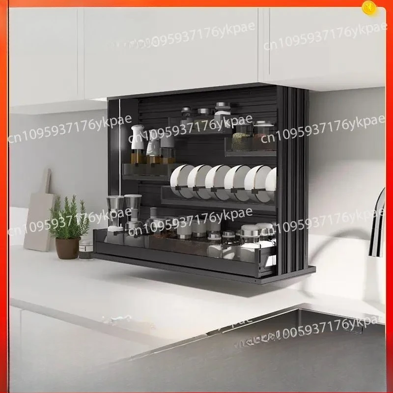 Electric Voice Control Voice Intelligent Lift Basket Touch Multi-function Kitchen Cabinet Storage Seasoning Rack Bowl Basket