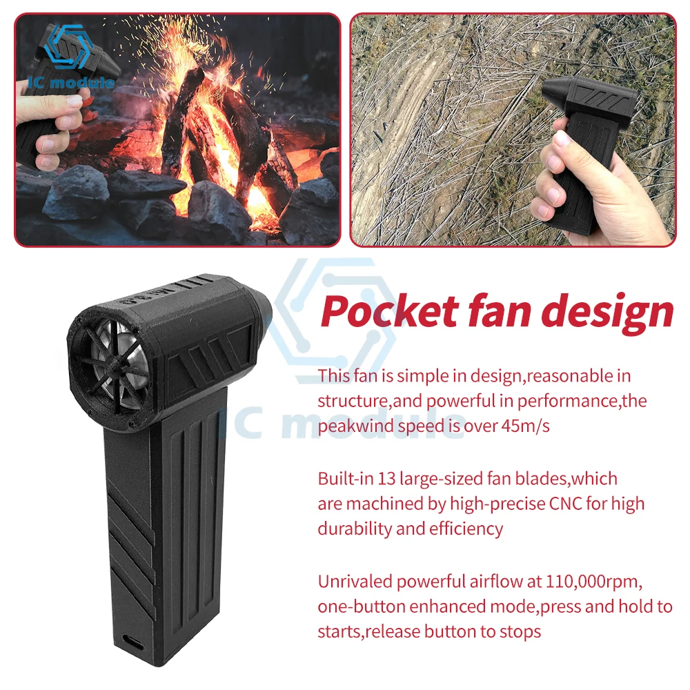 Mini Turbo Fan Speed Adjustable Small Turbo Fan 110000RPM Portable Turbo Fan Fast Rechargeable Dust Blower Hair Dryer