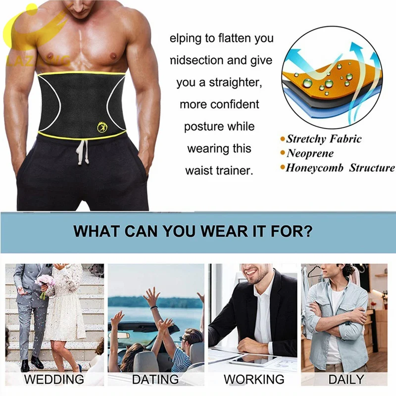 LAZAWG Mens Waist Trainer Belt Neoprene Slimming Body Shaper Weight Loss Tummy Fitness Corsets Belly Sweat Fat Burner Shapewear