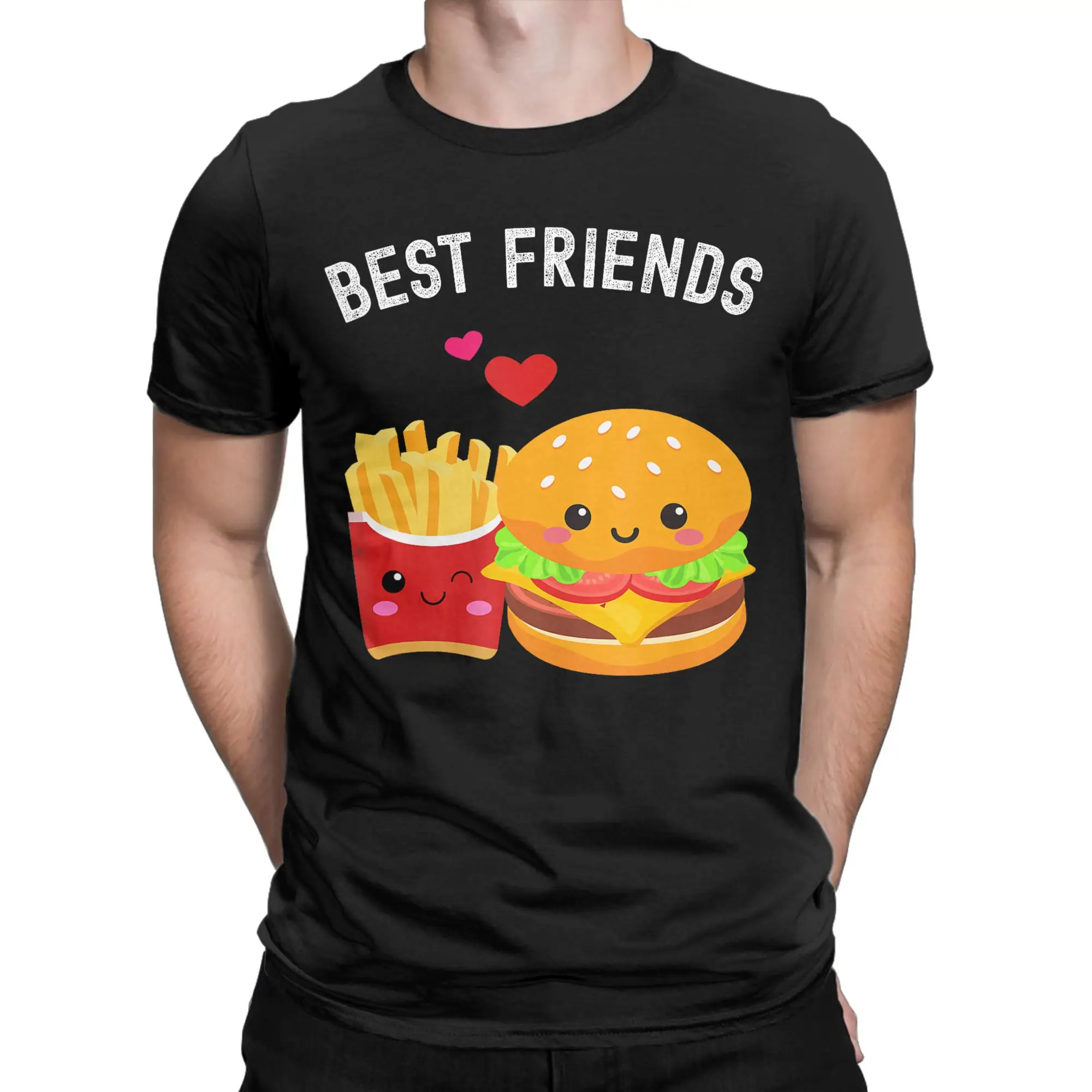 Hamburger French Fries Combo Snacks Fast T-Shirt Men Friends Novelty Pure Cotton Tee Shirt Short Sleeve T Shirts Plus Size Tops