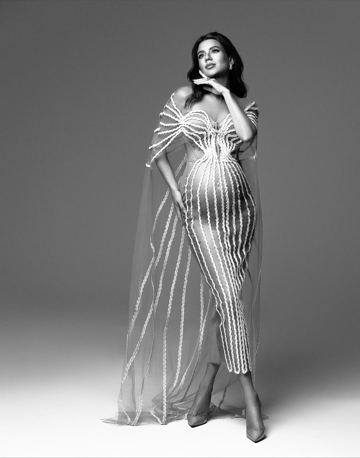 Off The Shoulder Mesh Evening Gown Lace Appliques Mermaid Maternity Dress Sheer Tulle Summer Party Dress For Pregnant Woman