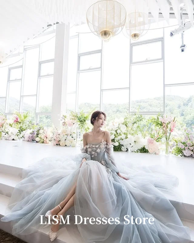 LISM Strapless A-Line Korea Wedding Party Dresses Photo Shoot Appliques Prom Gowns Corsets Back Customized 결혼식 드레스