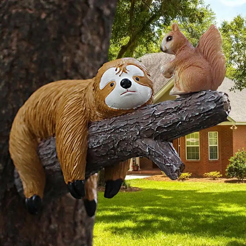 

Exquisite Resin Squirrel Garden Sloth Decor Energy Saving Outdoor Resin Animal Figurines Tree Ornaments Multiuse for Garden Tree