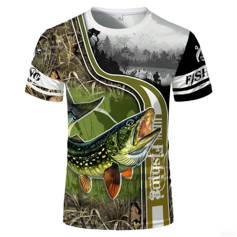 تي شيرت صيفي جميل على شكل سمكة صغيرة ورقبة دائرية وأكمام قصيرة للرجال والنساء