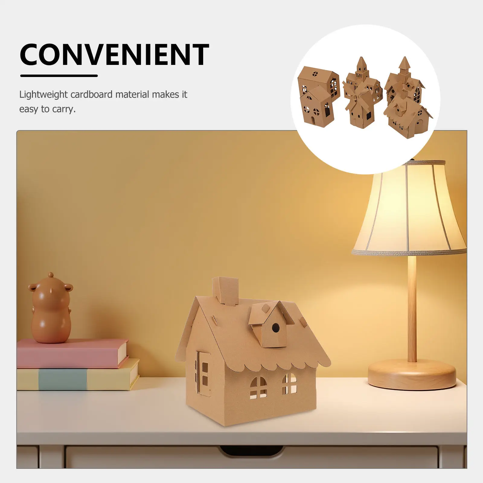 ชุดบ้านกระดาษสำหรับเด็ก 6 ชิ้น ชุดงานฝีมือ DIY บ้านกระดาษตกแต่งสีสันสดใส สร้างสรรค์แบบจำลองขนาดเล็ก ชุดสร้างแบบจำลองอาคาร