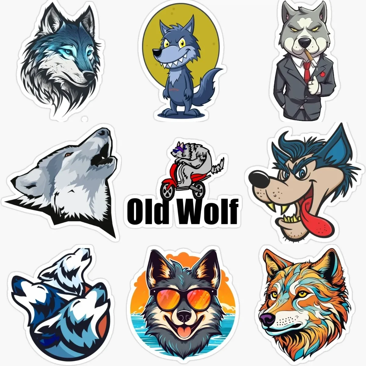 

color Wolf Head creative PVC waterproof Stickers Accessories for Decorate car Table motorcycle off-road wall helmet Camper