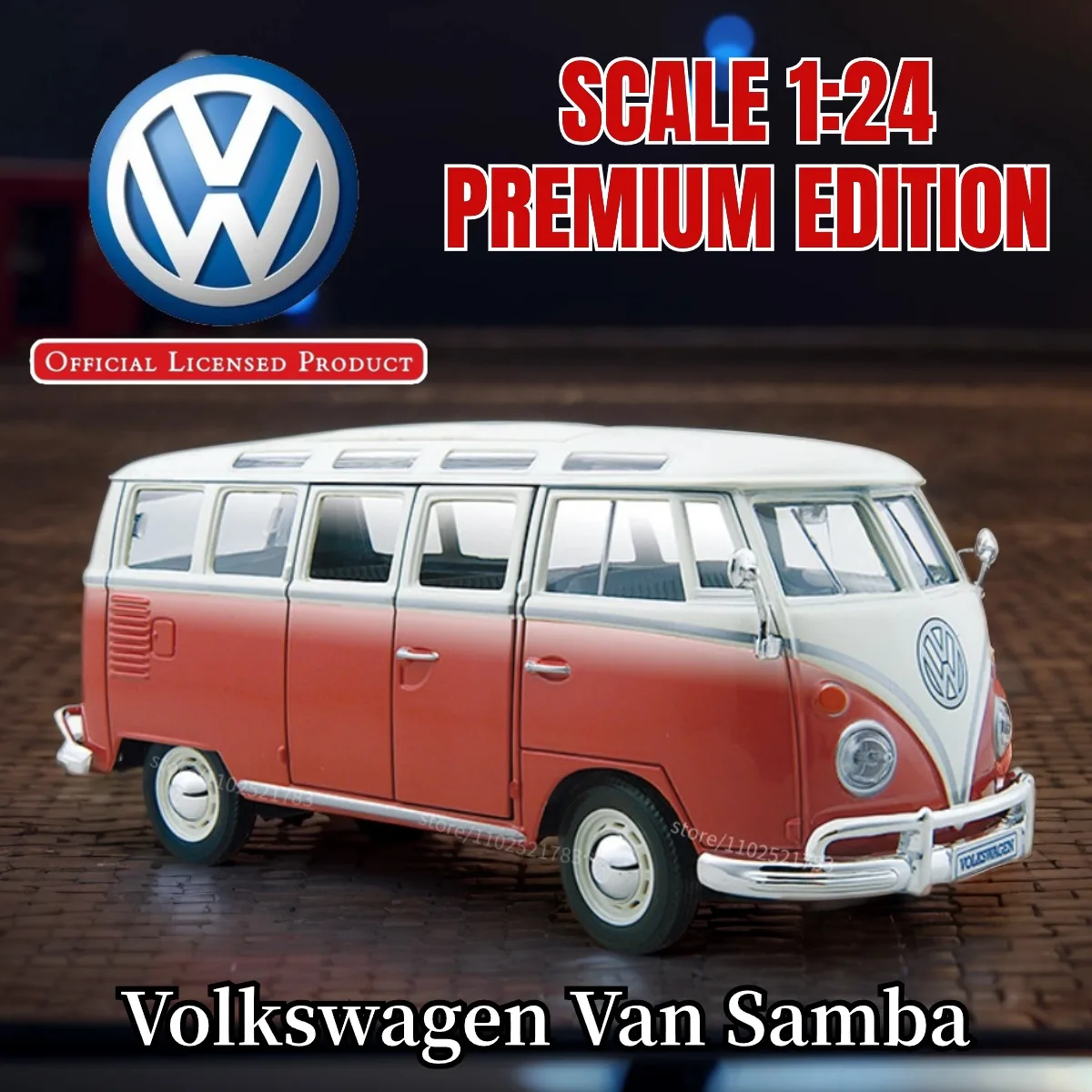 Maisto 1:24 VW Van Smaba Bus Replica Authnetic Car Model Scale Transporter Miniature Toy - Perfect Gift for Car Enthusiasts