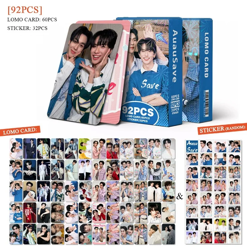 60 Tarjetas Lomo de la Banda Tailandesa AuauSave CP + 32 Pegatinas, Tarjetas con Fotos HD de Ídolos, Regalo Perfecto para Fans del Drama Tailandés