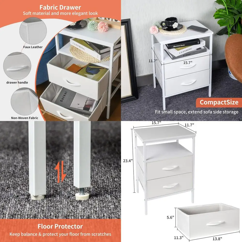 

Прикроватная тумбочка с двумя выдвижными ящиками из ткани, прикроватный столик для хранения вещей, открытые полки для стильных спален