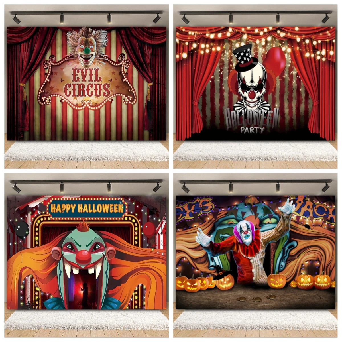 

Horror Circus Halloween Backdrop Horror Night Evil Clown Carnival Scary Halloween Kids Portrait Photography Background Decor