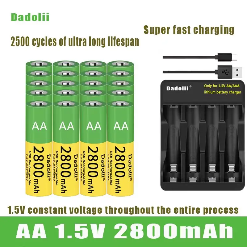 Dadolii New AA  rechargeable Li ion battery 1.5V AA 2800mah / Li ion battery watch for toys MP3 player thermometer keyboard