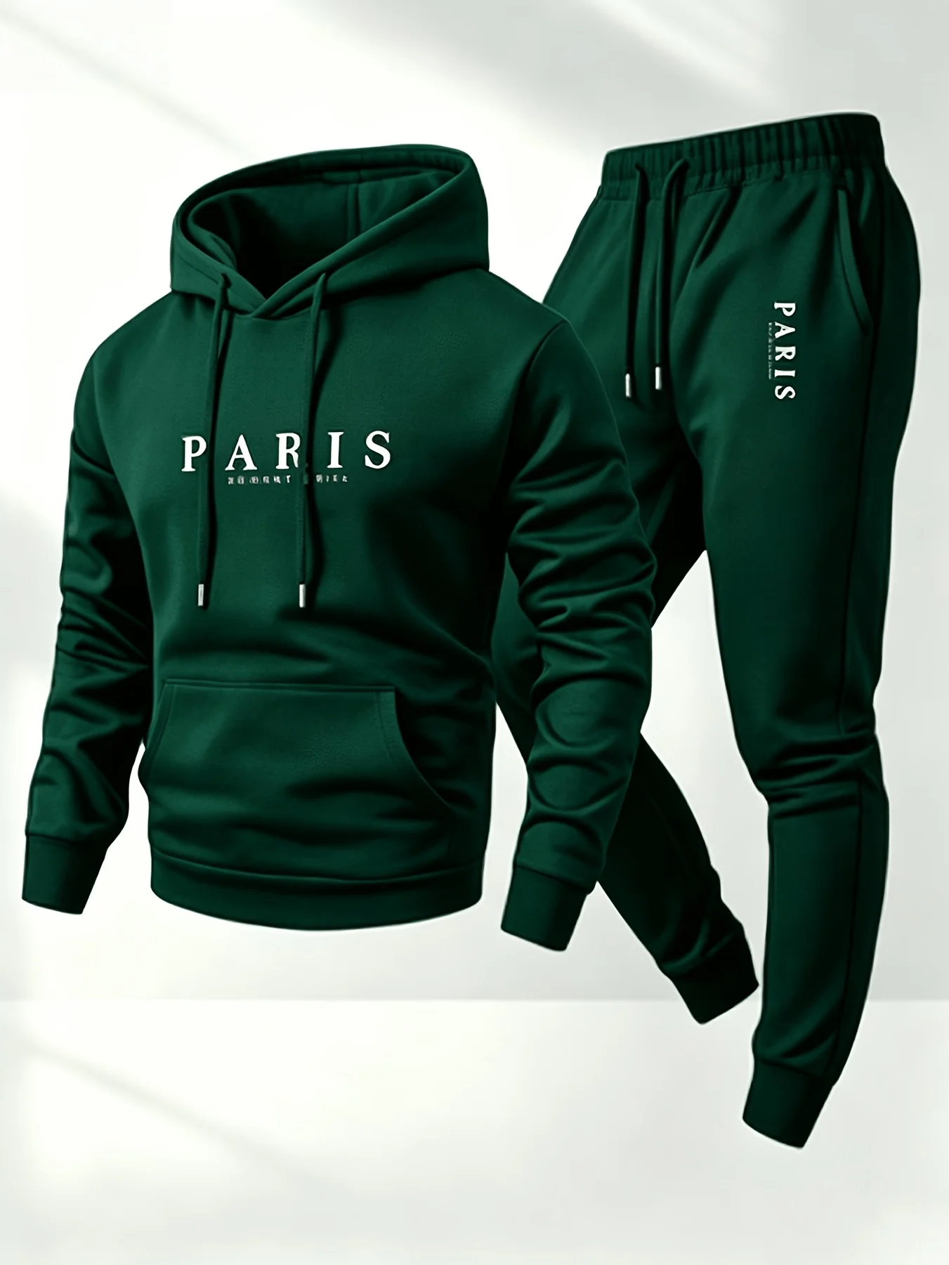 2026 New Arrival Hot Selling Item: Men's Fleece-Lined Sweatpants Tracksuit Set (2-Piece) with Large "PARIS" Print.