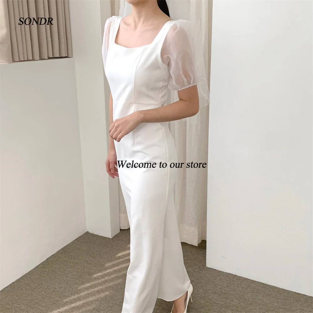 Bly DR-Robe de Mariée Sirène en Satin à Manches Courtes, sur Mesure, Longueur de Rinçage, pour Patients