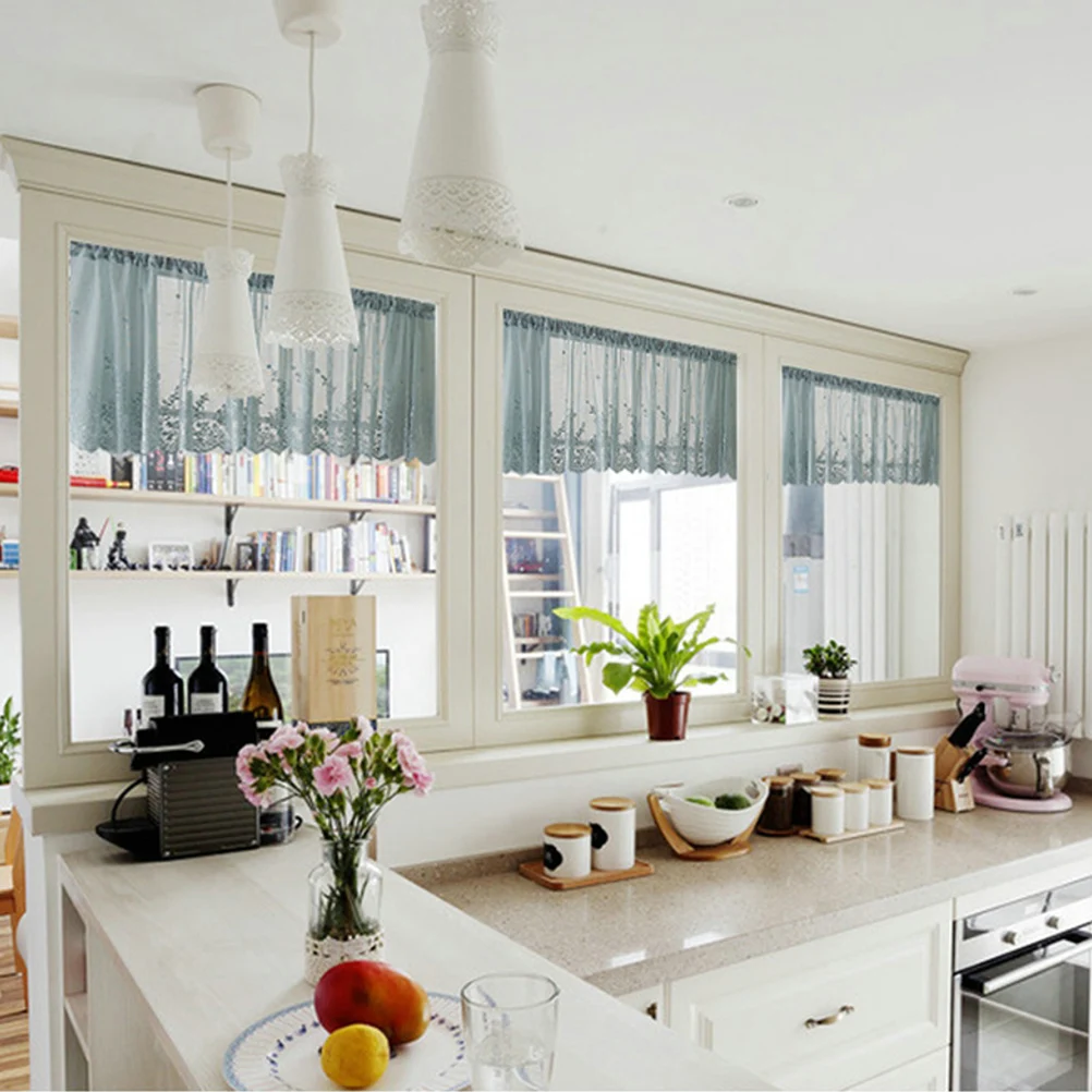 

Lace Curtains Short Curtain 130X41Cm White For Window Half Sheer Panel Kitchen Bathroom Balcony Decor Sun Proof Polyester