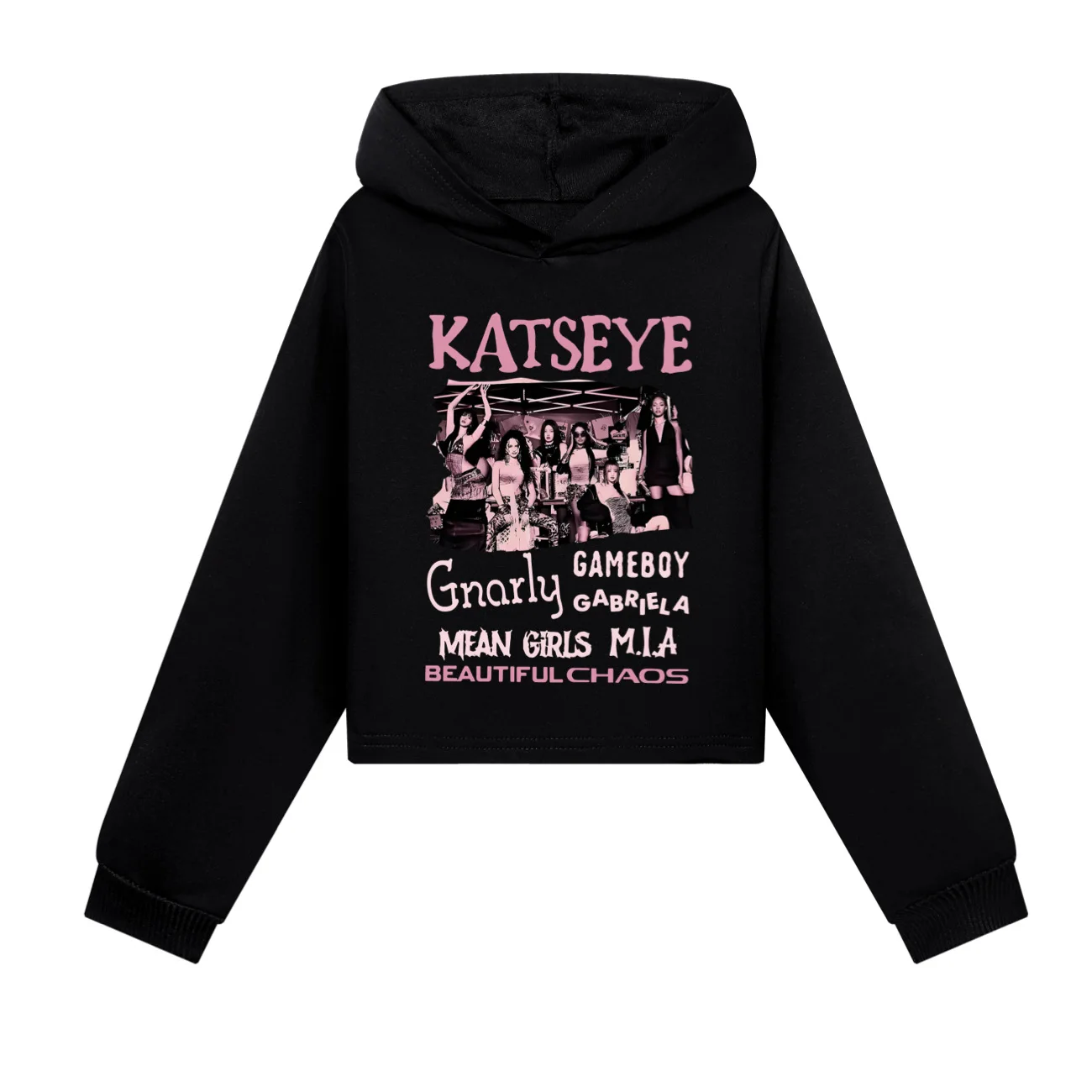 Katseye Funny Print Clothes Spring Autumn Teen Girl's Short Sweater Printed Hoodie Casual Children's Clothing Comfortable Top