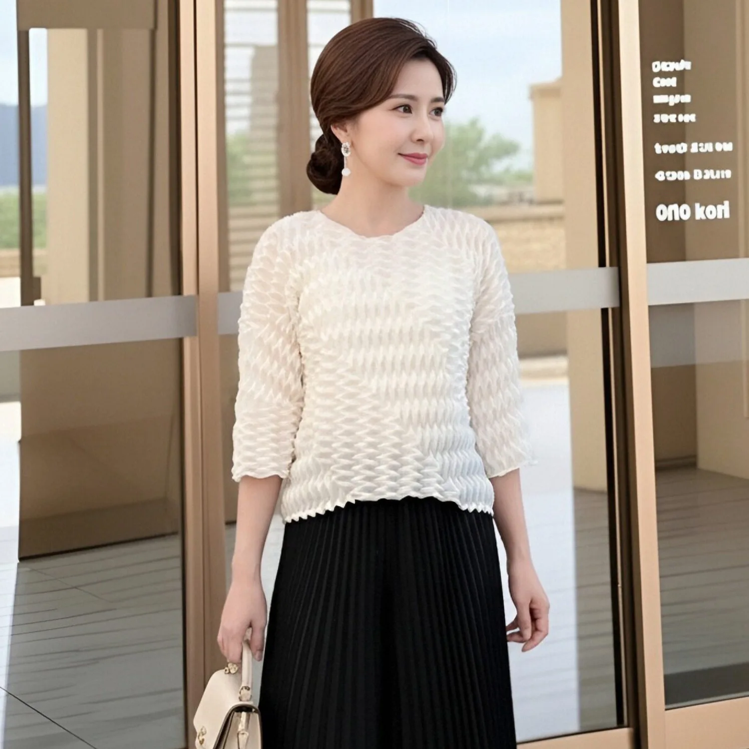 

Модная однотонная футболка Miyake с плиссировкой, женская, с круглым вырезом, рукавом до локтя, повседневный топ, новинка лета 2026, тренд 17S1749