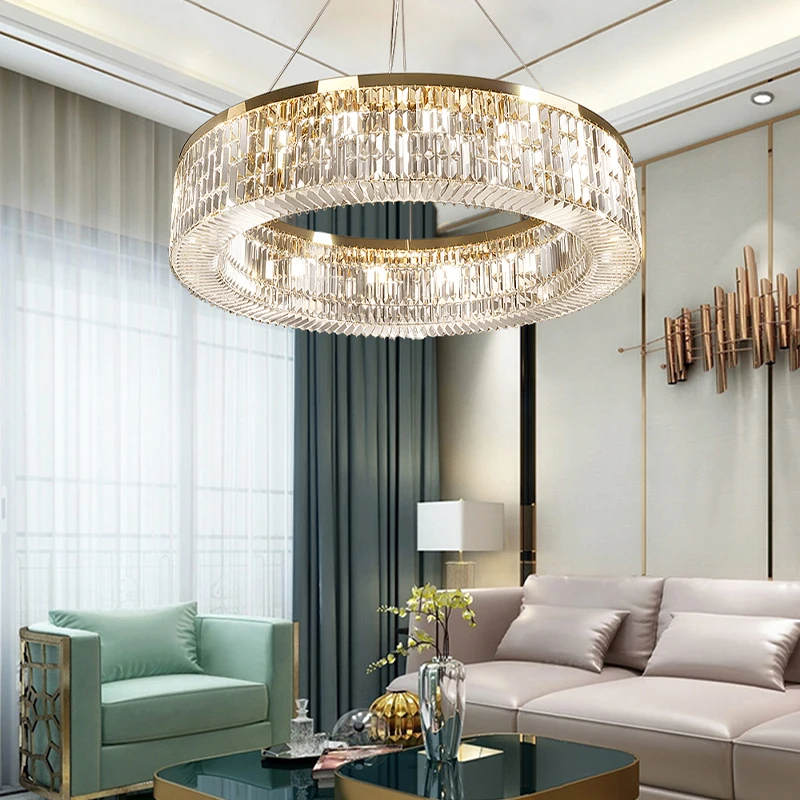 Luxury Round Ceiling Chandeliers Trendy Modern LED Lights Golden Lustres Hanging Lamps Crystal Home Decoration for Living Room b