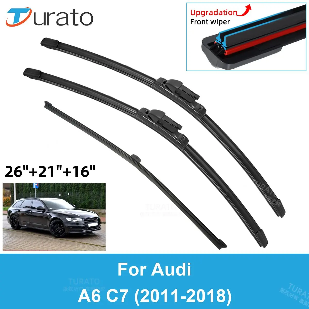 3PCS Car Wiper Blades for 2011-2018 Audi A6 C7 Rear Windshield Wipers Double Rubber Car Accessories 2014 2015 2016 2017 2018